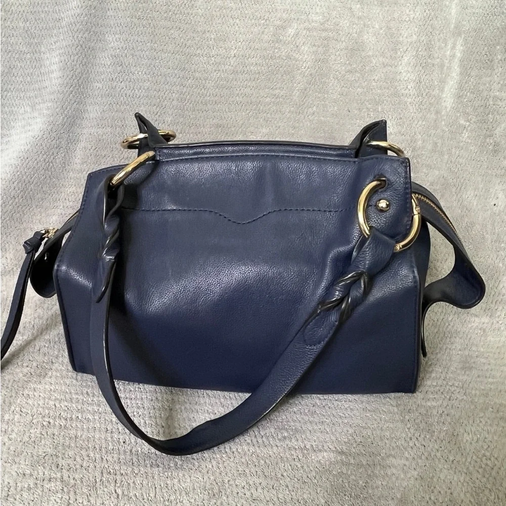 Rebecca minkoff navy and gold leather purse with tassel zipper - Picture 4 of 12